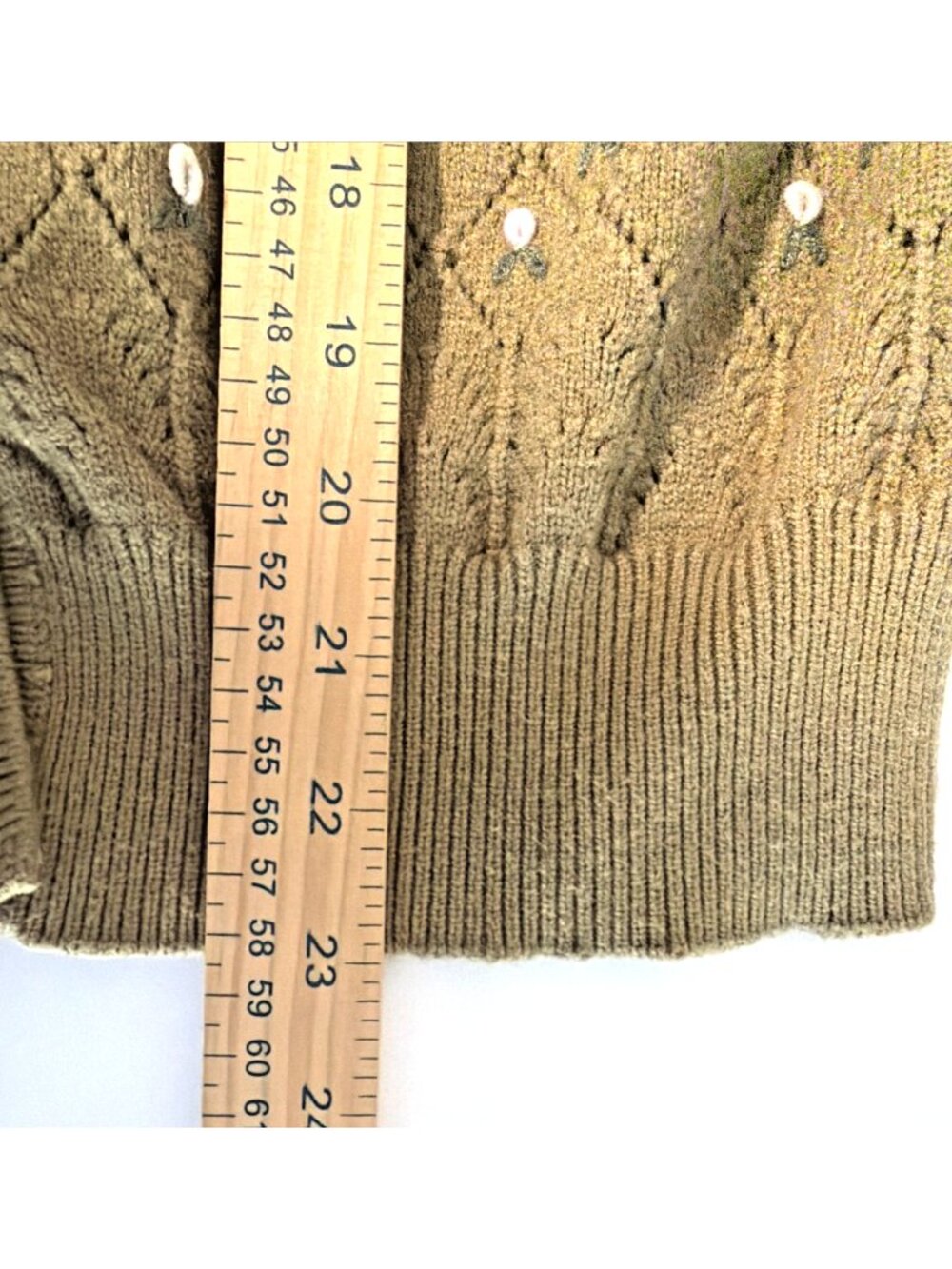 Simple Retro Womens L Olive Floral Embroidered Cardigan Sweater Cottagecore - Picture 7 of 11